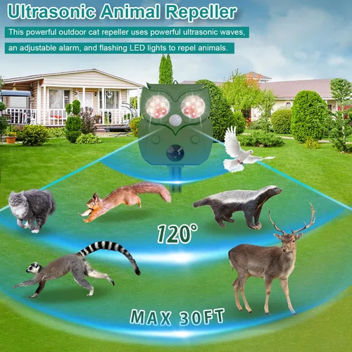 Vista 6 de Ultrasonic Animal Repellent - Deer, Squirrel, Cat Repeller Outdoor Sonic Fortress Pro Solar Waterproof Solar Powered Ultrasonic Device for Garden &