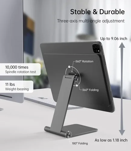 Vista 10 de KU XIU Soporte magnético plegable solo para iPad Pro 11 M4 (2024), soporte de tableta ajustable de aleación de aluminio de 360°, soporte