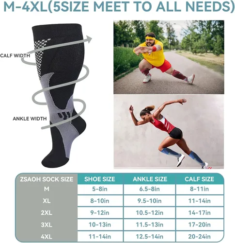 Vista 2 de Plus Size Compression Socks Wide Calf Women Men,M-4XL 20-30mmhg Large Calf Compression Stockings for Nurse Sport Travel