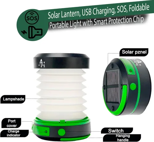 Vista 9 de Linterna solar para campamento, linternas LED para cortes de energía, luces de campamento, linterna de emergencia, lámpara plegable, recargable