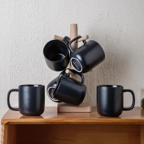 Vista 7 de AmorArc Juego de 6 tazas de café de 14 onzas, tazas de café de cerámica con mango grande y borde ondulado para café con leche, chocolate caliente