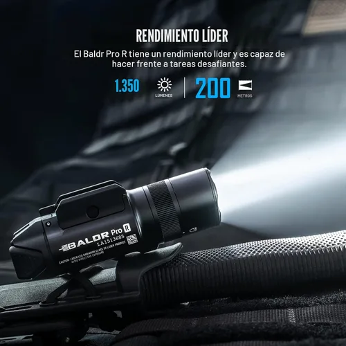 Vista 3 de OLIGHT Baldr Pro R - Linterna táctica magnética recargable por USB de 1350 lúmenes con haz verde y LED blanco, luz de arma de montaje en riel