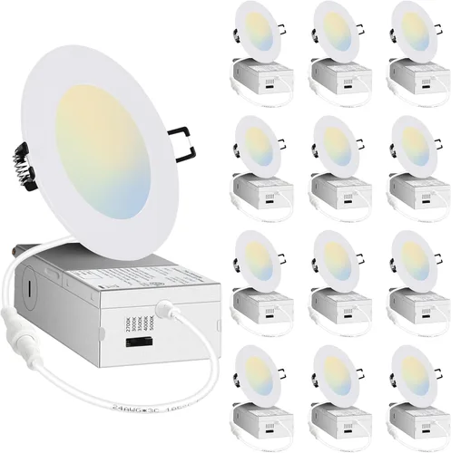 Vista 8 de POPANU Lámpara LED empotrable de 4 pulgadas, lámpara de techo sin lata de 9 W, 5 CCT, 4 pulgadas, luces LED de oblea, kits de carcasa y molduras