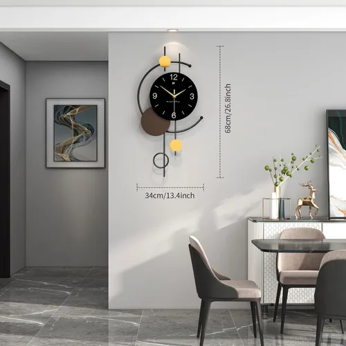 Vista 4 de Reloj de pared grande negro para decoración de sala de estar de 27 pulgadas, reloj de pared grande de metal moderno, funciona