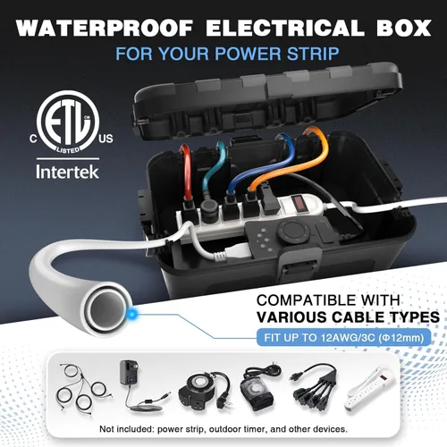Vista 3 de Flemoon Caja eléctrica grande para exteriores (12.5 x 8.5 x 5 pulgadas), cubierta de cable de extensión impermeable IP54 resistente a la intemperie