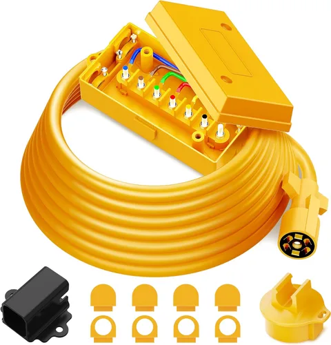 Vista 7 de MICTUNING Cable de remolque en línea de 7 vías de alta resistencia con caja de conexiones de 7 bandas, interruptor de ruptura de 12 V y soporte