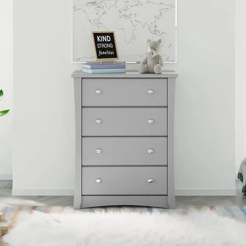 Vista 2 de Storkcraft Crescent Cajonera de 4 Cajones (Gris Guijarro) – Certificado GREENGUARD Gold, Cajonera Fácil de Combinar para Dormitorio de Niños