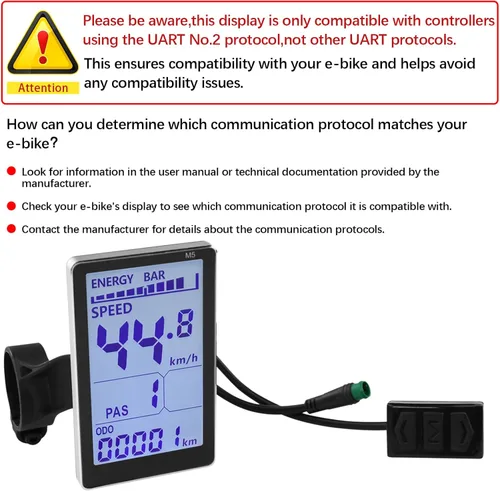 Vista 5 de Pantalla LCD para Bicicleta Eléctrica, Métrica de Panel de 5 Pines para E Scooter M5 con Conector Impermeable, Pantalla de Control de Medidor