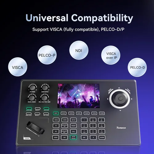 Vista 6 de Tenveo NDI PTZ Camera Controller, 5'' LCD Screen Preview, 4D Joystick, PoE IP PTZ Controller Keyboard for Church Worship Live Streaming Broadcasts