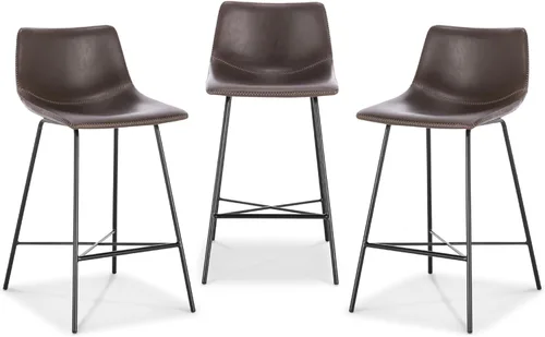 Vista 32 de POLY & BARK Paxton - Juego de 2 sillas de comedor modernas con respaldo bajo, tapicería de piel sintética y base de acero negro mate, asiento cómodo