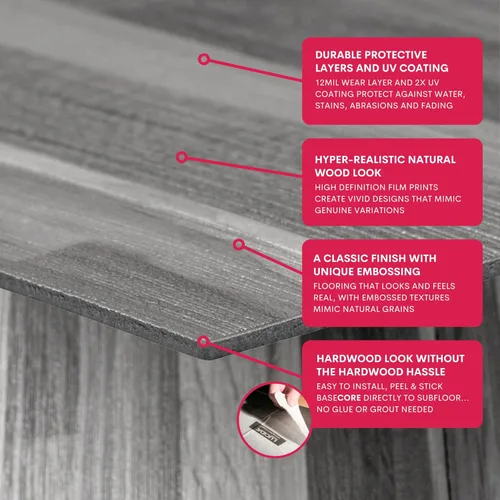 Vista 5 de LUCiDA SURFACES Azulejos de vinilo de lujo Azulejos de piso para instalación de bricolaje 36 tablones de aspecto de madera Gris claro BaseCore