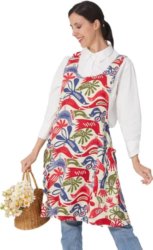 Vista 40 de APRONNER Delantales ajustables con espalda cruzada para mujer con bolsillos de algodón y lino para cocinar y hornear