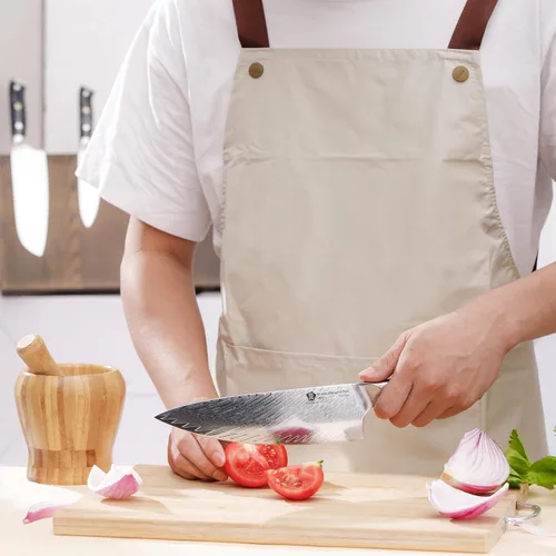 Vista 5 de WILDMOK Cuchillo de chef de Damasco, cuchillos de chef japoneses de 8 pulgadas, cuchillo de cocina con mango de resina, cuchillos afilados