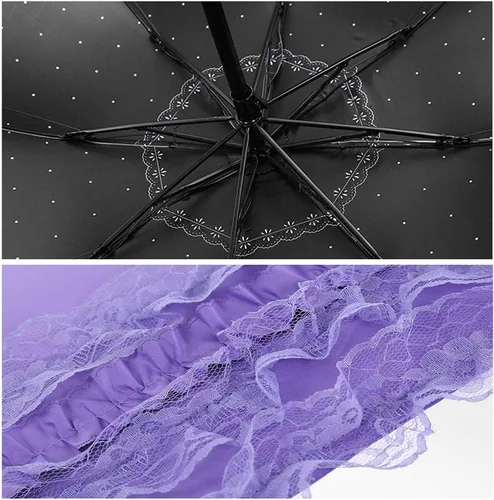 Vista 16 de WANLIAN Paraguas de encaje a prueba de viento plegable soleado y lluvioso a prueba de rayos ultravioleta anti sol protección UV sombrilla paraguas
