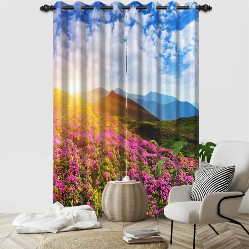 Vista 36 de Cortinas opacas para ventana con vista de cascada, día soleado, amanecer, primavera, paisaje natural, cortinas de ventana con aislamiento térmico