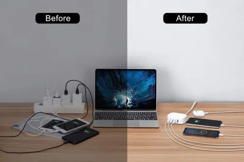 Vista 2 de Estación de carga USB de 4 puertos – BULL Bloque de cargador USB múltiple, cable de carga de pared blanco de 6 pies para múltiples dispositivos