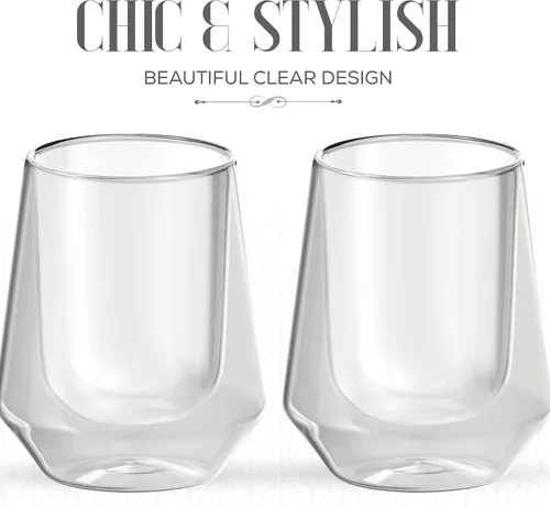 Vista 4 de Elle Decor Vasos con aislamiento de doble pared, 2 vasos de vidrio de borosilicato transparente de 8 onzas, sin sudor, para café caliente y frío