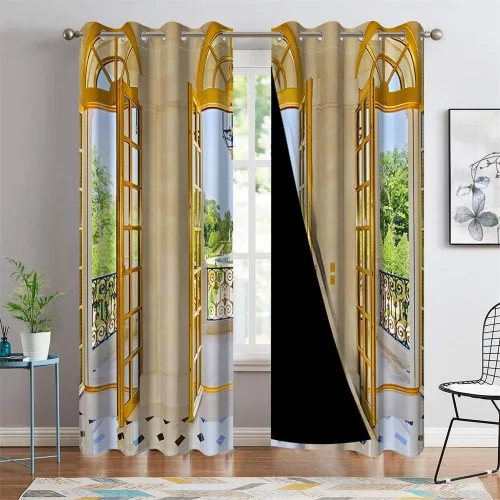 Vista 64 de Cortinas opacas para ventana con vista de cascada, día soleado, amanecer, primavera, paisaje natural, cortinas de ventana con aislamiento térmico