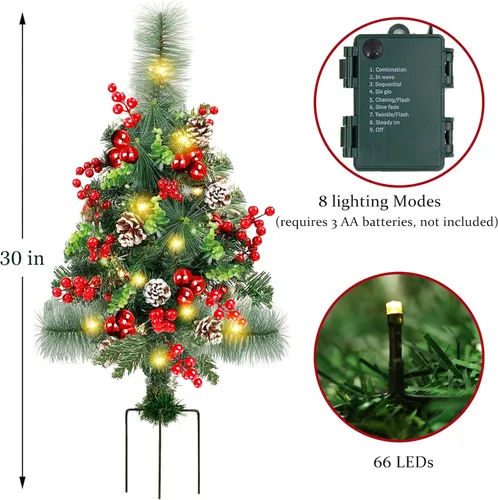 Vista 2 de GUOOU - Juego de 2 jarrones de árbol de Navidad para camino, árboles de Navidad artificiales iluminados mini con luces, decoraciones de Navidad al
