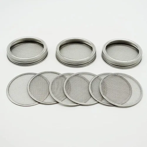 Vista 3 de Paquete de 12 tapas de germinación, tapa de filtro de pantalla de acero inoxidable 304 para tarro Mason de boca regular de 2.75 pulgadas, tapas