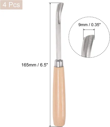Vista 2 de uxcell Cuchillo para tallar cinceles de madera, 0.394 in cromado 45 # acero al carbono curvada punta media redonda herramienta de mano