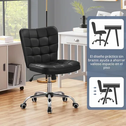 Vista 4 de Yaheetech - Silla de escritorio de oficina sin brazos con ruedas, color negro Thick foam cushioned seat tilts back to relax, lifts 18-22 in, spins
