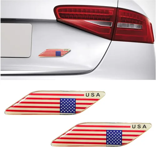 Vista 7 de Dickno 2 emblemas de bandera tricolor 3D, emblema de aluminio para guardabarros delanteros de automóvil, calcomanías para automóviles y calcomanías