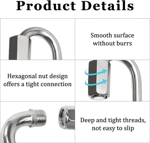 Vista 5 de Clips de mosquetón de bloqueo, gancho de resorte de acero inoxidable, mosquetón de bloqueo resistente, 304 de acero inoxidable de alta calidad