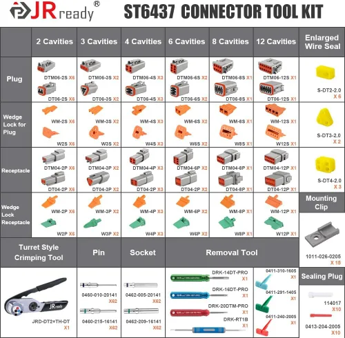 Vista 2 de JRready ST6437 Kit de conectores Deutsch, conectores DT DTM de 2 3 4 6 8 12 pines con herramienta de prensado estilo torreta, tamaño 16 20 pines
