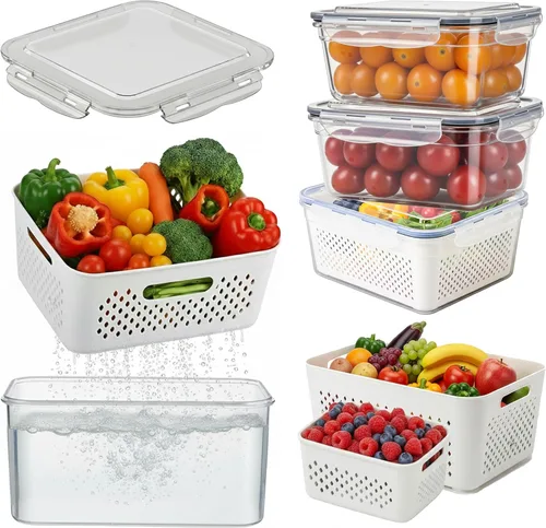 Vista 9 de 40 piezas de recipientes de almacenamiento de alimentos con tapas herméticas - Recipientes de plástico para preparación de comidas para organización