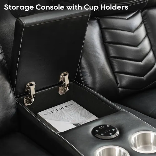 Vista 7 de Juego de sofá reclinable manual con cargador inalámbrico para sala de estar, sofá reclinable de cuero de 3 plazas y sofá biplaza con altavoces