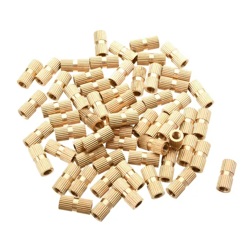 Vista 24 de MroMax Tuercas de inserción moleteadas M2, latón métrico M2x3x3.0.079 in Tuercas de inserción roscadas a través de roscas encajadas en agujeros