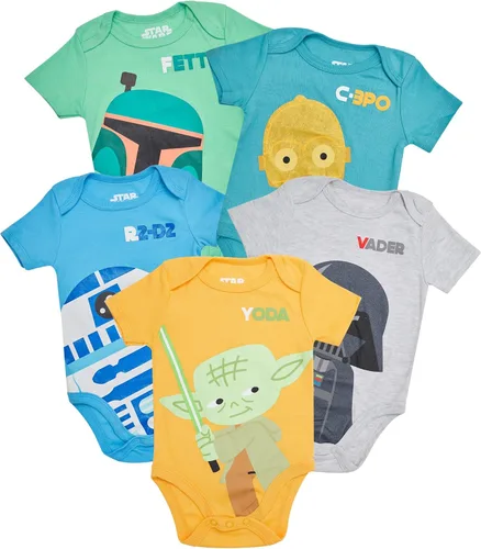 STAR WARS Baby Boys Bodysuit 5-Pack - Baby Bodysuits With Darth Vader, Boba Fett, Yoda, C-3PO, R2-D2 - Baby