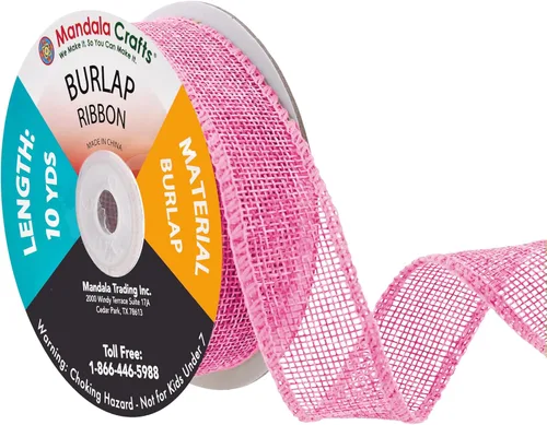 Vista 113 de Mandala Crafts Cinta de arpillera rosa con alambre de 1 pulgada de ancho para manualidades, rollo de 10 yardas de cinta rústica de arpillera