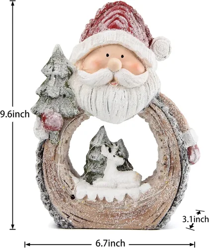 Vista 2 de Estatua de Papá Noel con luces LED para decoraciones navideñas, decoración de Navidad figura escarchada para estante librero mesa chimenea acentos