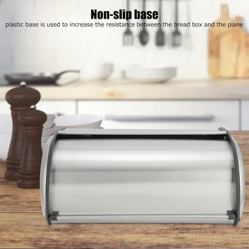 Vista 7 de Panera para encimera de cocina, soporte para pan de acero inoxidable, contenedor de almacenamiento de pan de gran capacidad, panera de metal, caja