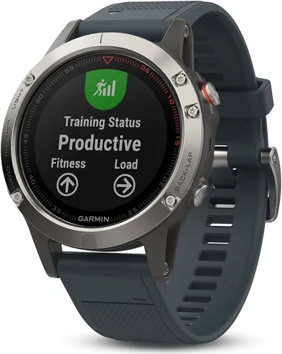 Vista 6 de Garmin fénix 5X Zafiro Gris pizarra con correa de metal (restaurado certificado)., Reloj únicamente, 47 mm, Plateado, banda de granito azul