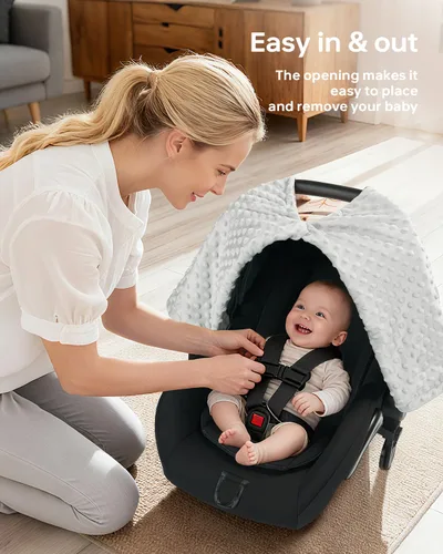 Vista 7 de Funda de asiento de automóvil para bebé, fundas de asiento de automóvil ultra suaves de Minky con apertura a presión, funda de cochecito multiusos