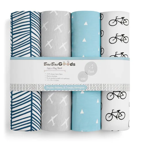 Vista 2 de Pack n Play Sheets Pack and Play Sheets Juego Sábanas de colchón 100% de algodón de punto de jersey súper suave Sábana portátil para corralito