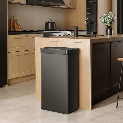Vista 10 de EKO Nova - Papelera con sensor, 21 galones/80 litros, acero inoxidable, rectangular, sin contacto, con sensor de movimiento, negro mate