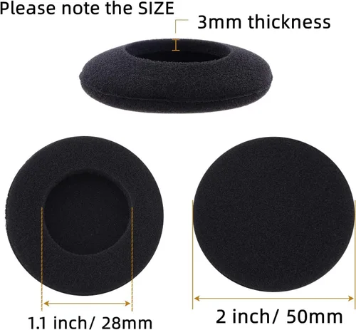 RMISODO Almohadilla de espuma de 2 pulgadas compatible con auriculares Sony Sennheiser Philips, 5 pares, color negro
