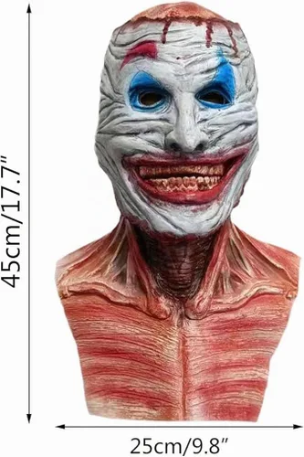 Máscara de látex de calavera de payaso aterrador de doble capa con piel de cuello y pecho