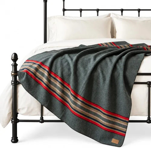 Vista 8 de Pendleton Yakima Camp Blanket Full Queen 90" x 90" - Wool Cotton Lago