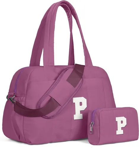 Vista 8 de Bolsa de lona Vogewood, bolsas personalizadas de fin de semana para mujer, bolsas de viaje con estuche de maquillaje, regalos de cumpleaños, Beige