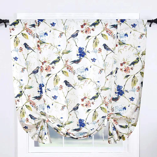 Vista 18 de Leeva - Cortinas pequeñas con estampado de pájaros, 24 pulgadas de largo, conjunto de paneles para ventanas, diseño de estampado de pájaros
