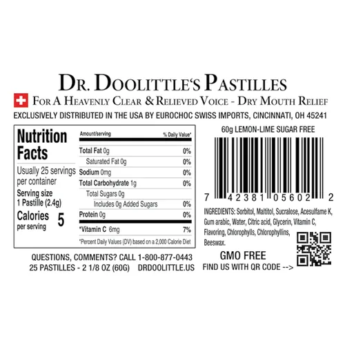 Vista 5 de DOOLITTLE Dr - Pastillas de frutas suaves sin azúcar para voz y garganta, sabor limón y lima, paquete múltiple de lata de 2.12 onzas, paquete de 3