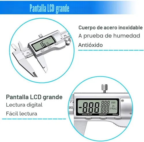Vista 6 de Herramienta de medición de pinza digital, micrómetro digital de calibre Vernier de acero inoxidable con pantalla LCD grande, fácil cambio