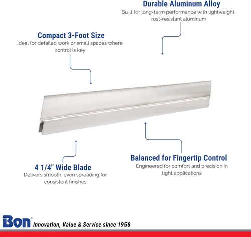 Vista 3 de Bon Featheredge - Aluminio de 3 pies con hoja de 4 1/4 pulgadas de ancho para acabado de precisión, herramienta ligera de aleación de aluminio