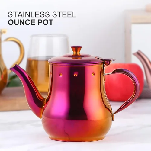 Vista 9 de Buyer Star Tetera de acero inoxidable con infusor extraíble, hervidor de café de 17 onzas para cafetería, restaurante occidental, bar y hogar, Arco