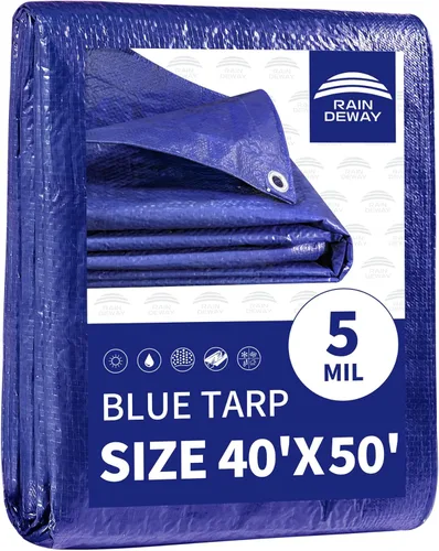 Vista 86 de RAINDEWAY Tarps - Lona impermeable de color azul de 4 x 16 pies de grosor, resistente a desgarros, multiusos, para techo, campamento, automóvil